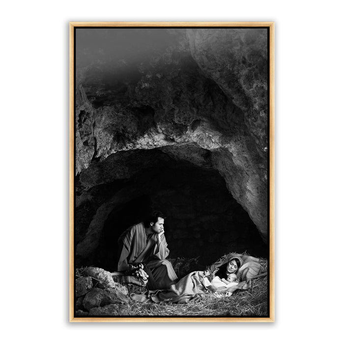 Jesus Christ birth scene. 'Husband' modern Christian wall art on metal with gold frame by Reflections of Christ.
