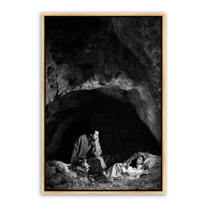Jesus Christ birth scene. 'Husband' modern Christian wall art on canvas with gold frame by Reflections of Christ.