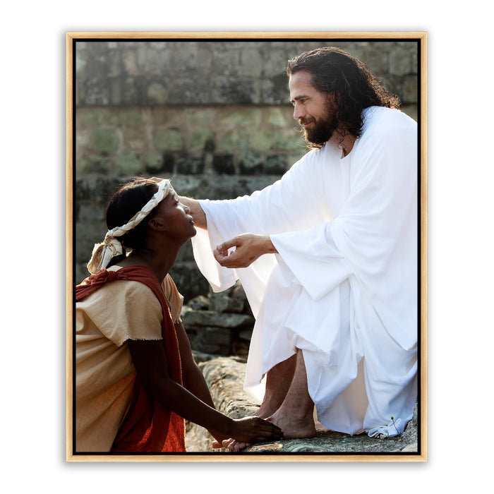 Jesus Christ 'I Perceive' comfort. Realistic Christian art work on metal with gold frame by Reflections of Christ.