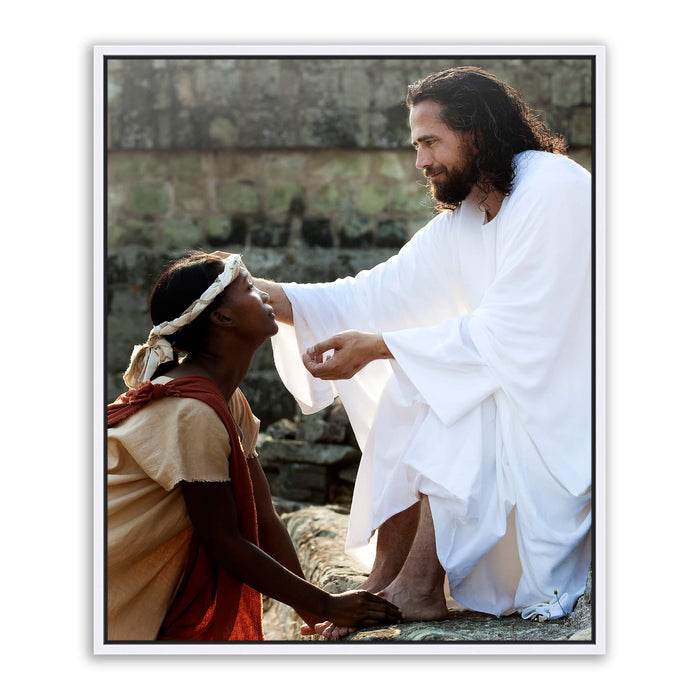 Jesus Christ 'I Perceive' comfort. Realistic Christian art work on metal with white frame by Reflections of Christ.