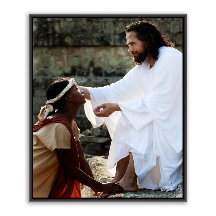 Jesus Christ 'I Perceive' comfort. Realistic Christian art work on canvas with black frame by Reflections of Christ.