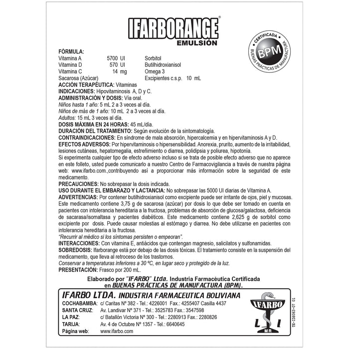 Ifarborange Vitaminas A + D + C X 200Ml