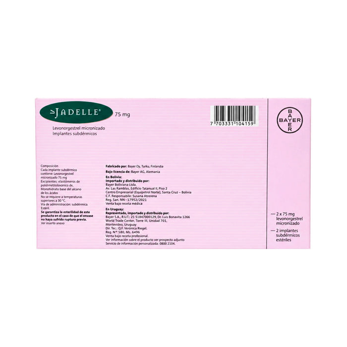 Jadelle Levonorgestrel 75Mg X 2 Implantes Subdérmicos
