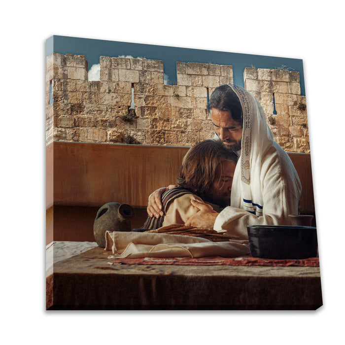 Realistic Christian photo. 'John' the Beloved with Jesus at Last Supper on canvas print by Reflections of Christ.