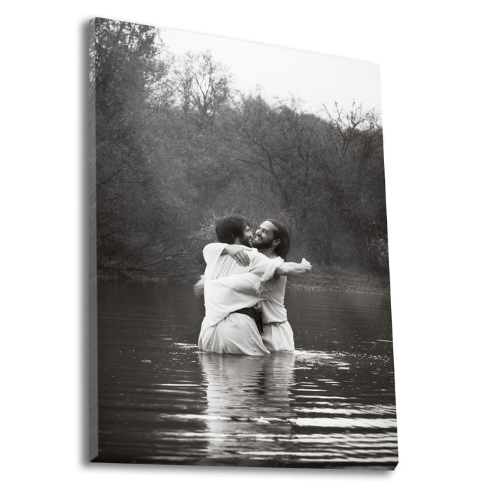 Jesus Christ 'Joy' baptismal embrace. Modern Christian art work on canvas by Reflections of Christ.