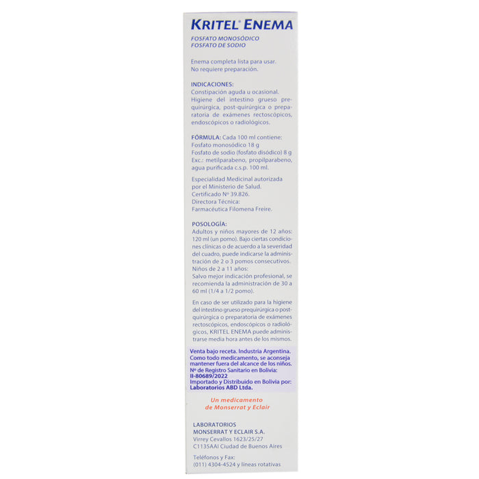 Kritel Enema Fosfato Monodosico Disodico X 135Ml
