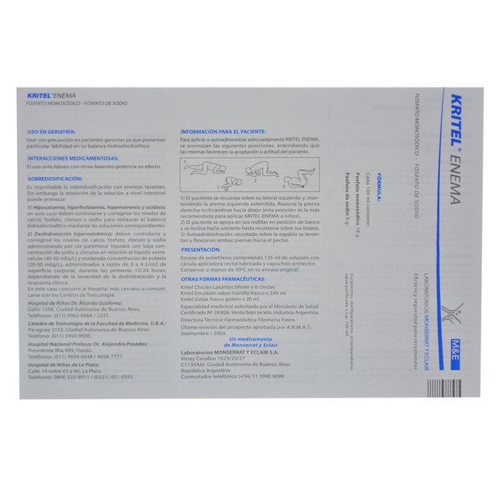Kritel Enema Fosfato Monodosico Disodico X 135Ml