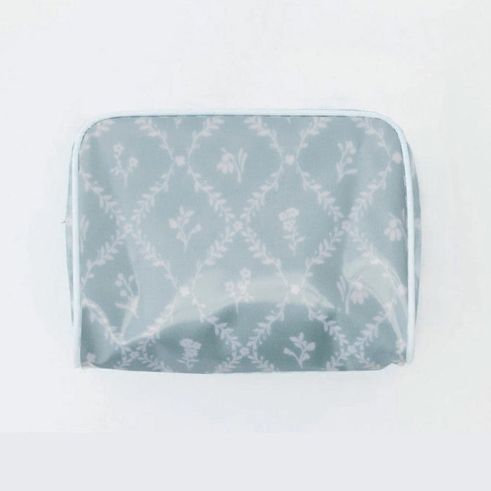 studio photo of the large patterned toiletry bag archive in Blue Trellis