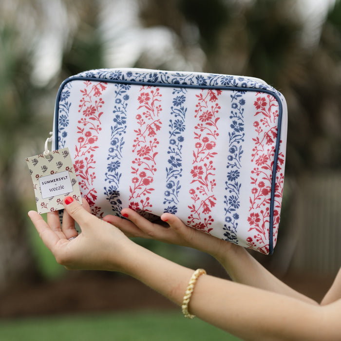 Floral Stripe in Lobster and Atlantic / No Embroidery