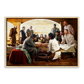 Jesus Christ washing Peter's feet. 'Last Supper' realistic Christian art work on canvas with gold frame by Reflections of Christ.