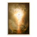 Light and Life' is Jesus Christ descending from the above. Modern Christian wall art on canvas with gold frame by Reflections of Christ.