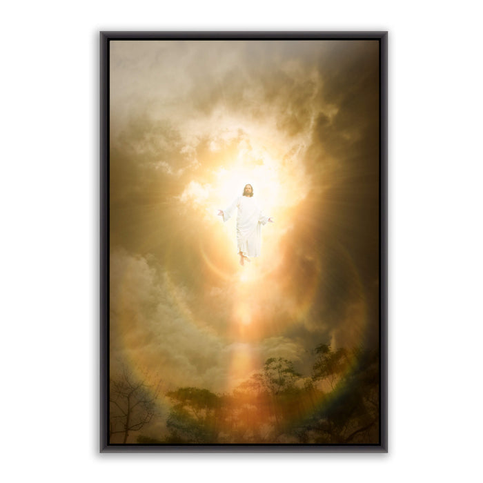 Light and Life' is Jesus Christ descending from the above. Modern Christian wall art on metal with black frame by Reflections of Christ.