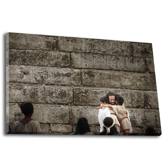 Jesus Christ with children. 'Little Boys' realistic Christian art work on canvas by Reflections of Christ.