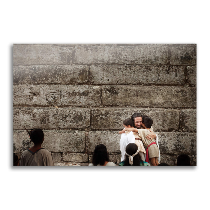 Jesus Christ with children. 'Little Boys' realistic Christian art work on metal by Reflections of Christ.