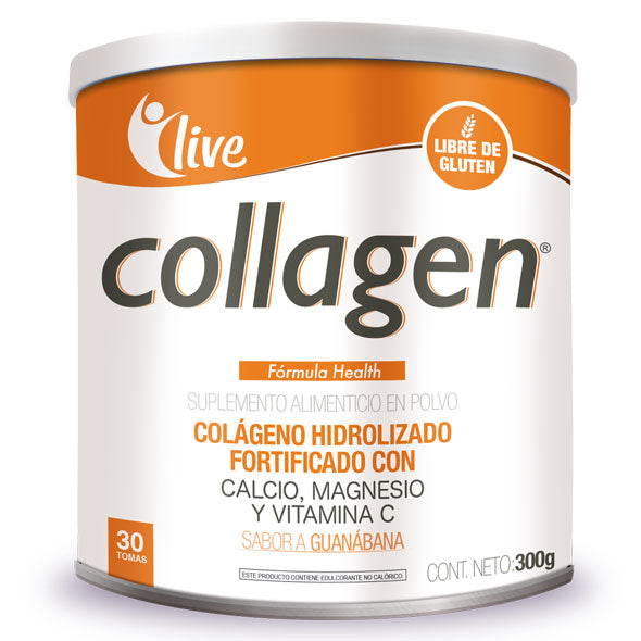 Envase de Live Collagen Health, suplemento con calcio, magnesio y vitamina C.