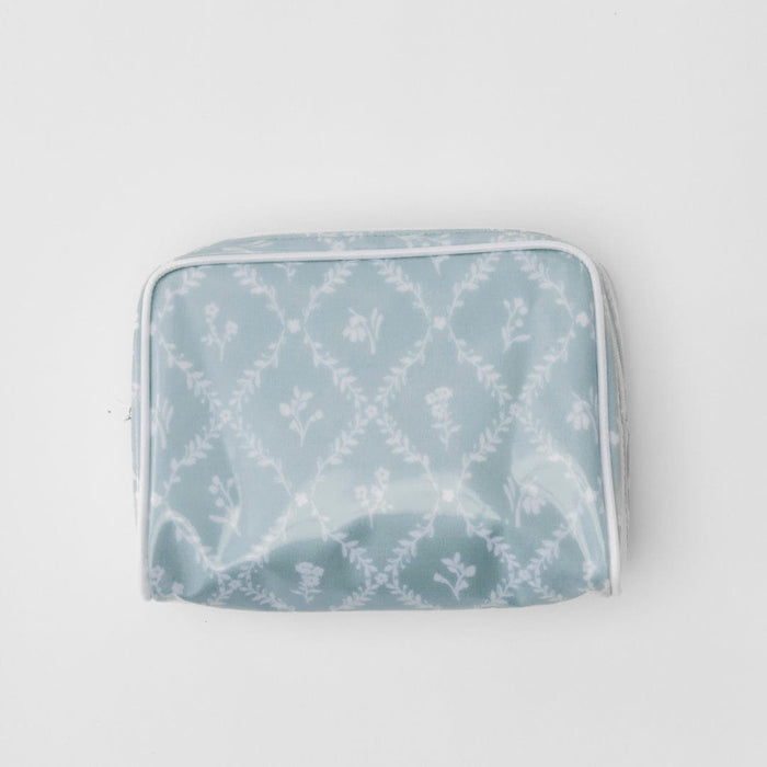 A photo of the small patterned toiletry bag archive in Blue Trellis