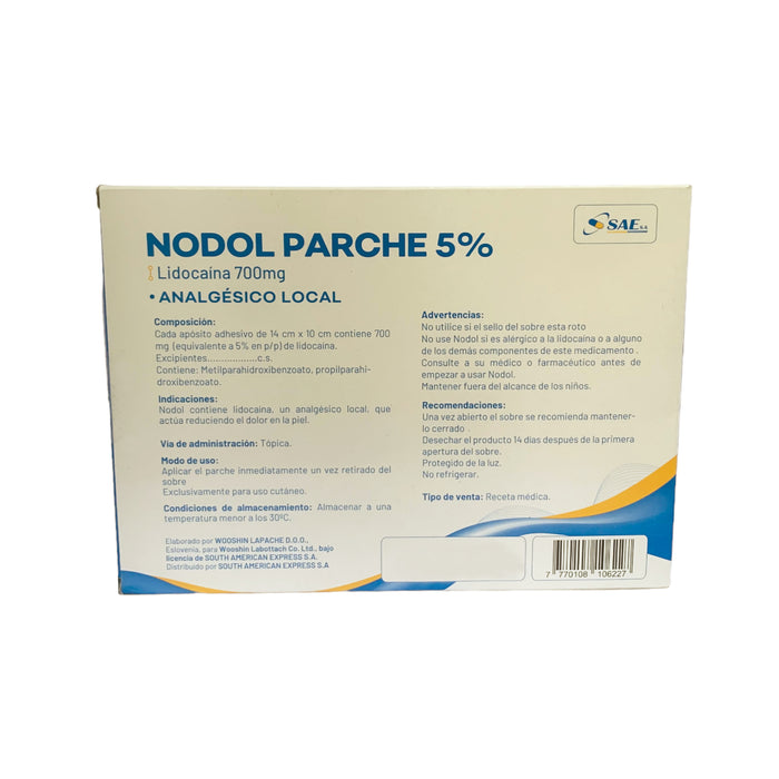 Nodol Lidocaína 5% Caja X 1 Sobre Con 5 Parches