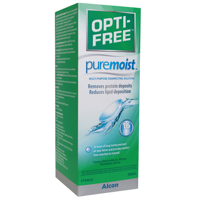 Frasco grande de solución multipropósito Opti-Free Puremoist.