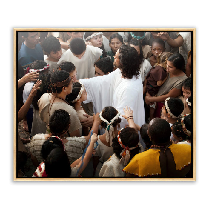 Modern Christian wall art. 'Other Sheep' Jesus Christ on metal with gold frame by Reflections of Christ.