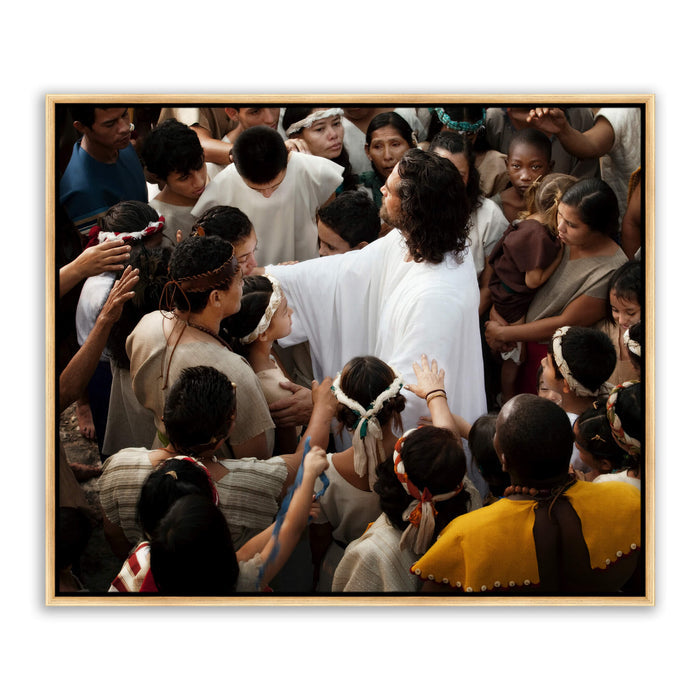 Modern Christian wall art. 'Other Sheep' Jesus Christ on canvas with gold frame by Reflections of Christ.