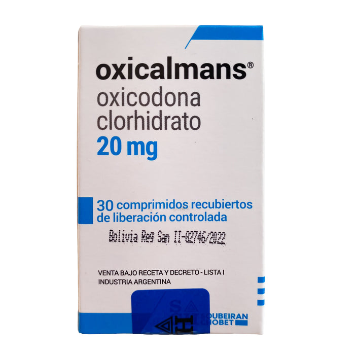 Oxicalmans 20Mg Oxicodona Frasco X 30 Comprimidos
