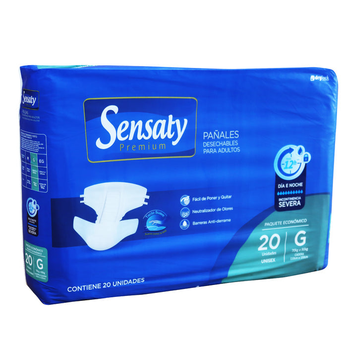 Pañal Para Adulto Sensaty Premiun Tamaño G Unisex X 20 Unidades