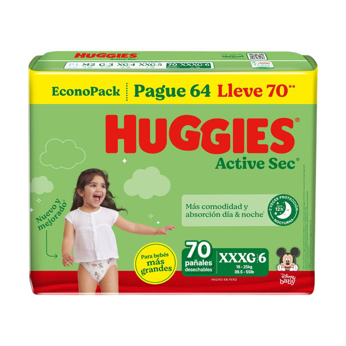 Pañales Active Sec Talla Xxxg Verde Huggies X 70 Unidades