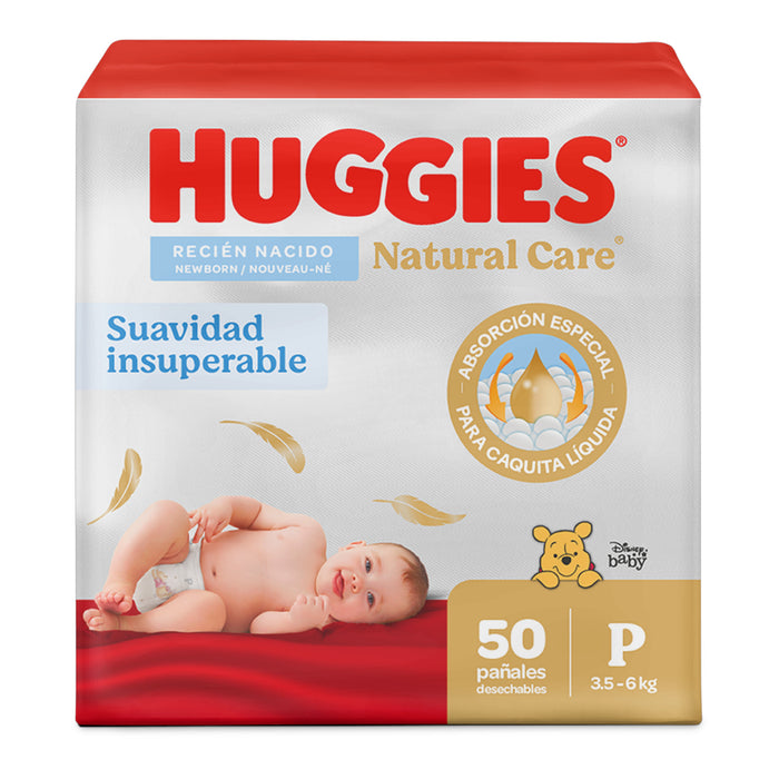 Pañales Natural Care Recién Nacido Huggies Talla P 3.5 A 6Kg X 50 Unidades