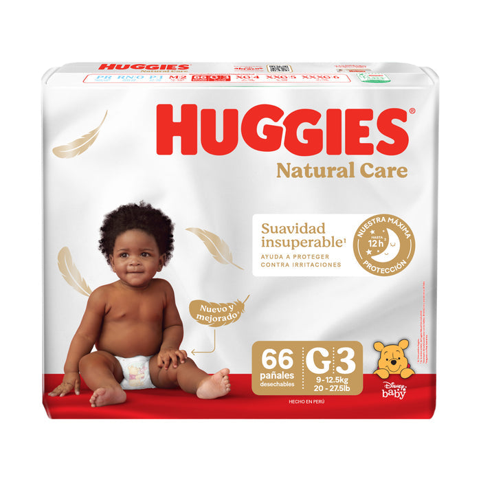 Pañales Natural Care Talla G Huggies 9 A 12.5Kg X 66 Unidades
