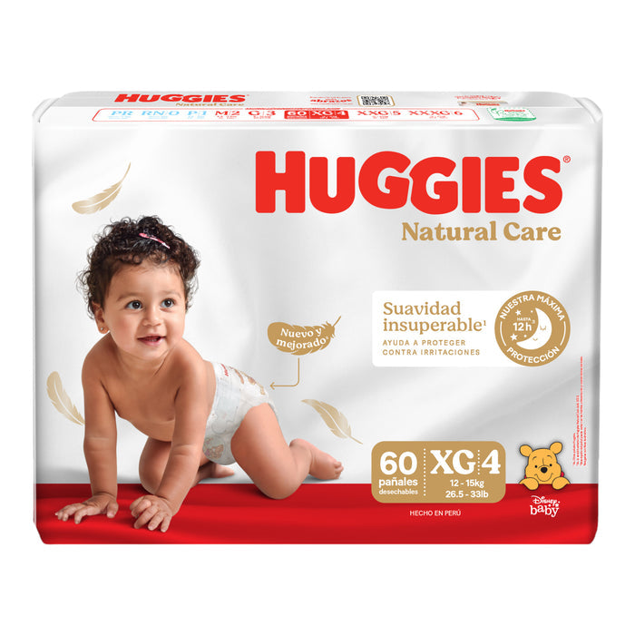 Pañales Natural Care Talla Xg Huggies 12 A 15Kg X 60 Unidades