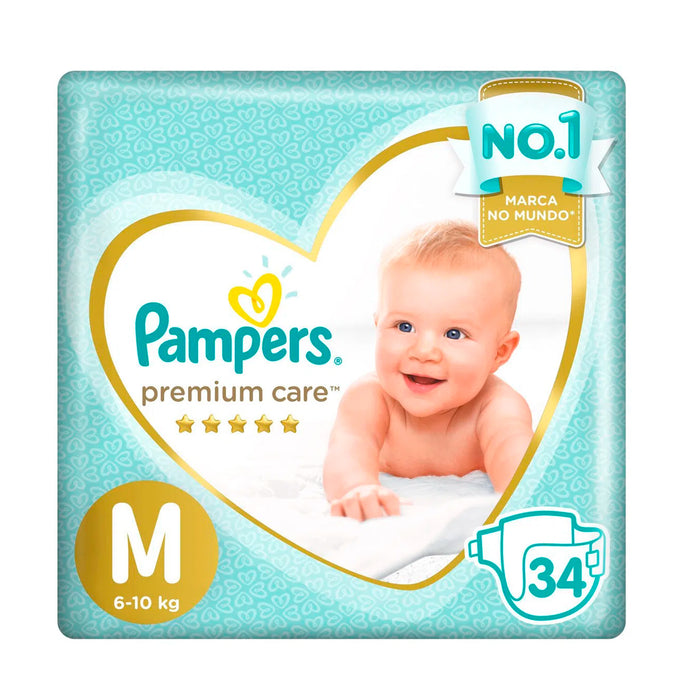 Pañales Premium Care Pampers Talla M 6 A 10Kg X 34 Unidades