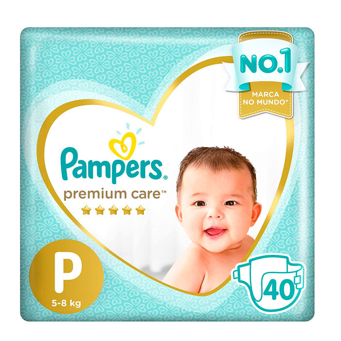Pañales Premium Care Pampers Talla P 5 A 8Kg X 40 Unidades