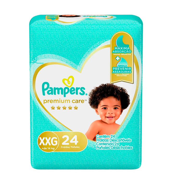 Pañales Premium Care Pampers Talla Xxg Mas De 14Kg X 24 Unidades