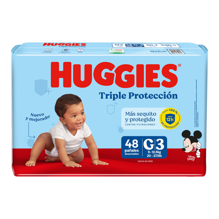Pañales Triple Protección Huggies Talla G 9 A 12.5 Kg X 48 Unidades
