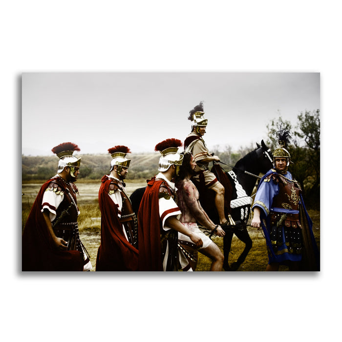 Jesus Christ 'Patience' with Roman soldiers. Realistic Christian art work on metal by Reflections of Christ.