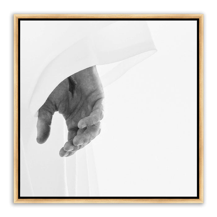 Jesus Christ 'Perfect' pierced hand. Realistic Christian art work on metal with gold frame by Reflections of Christ.