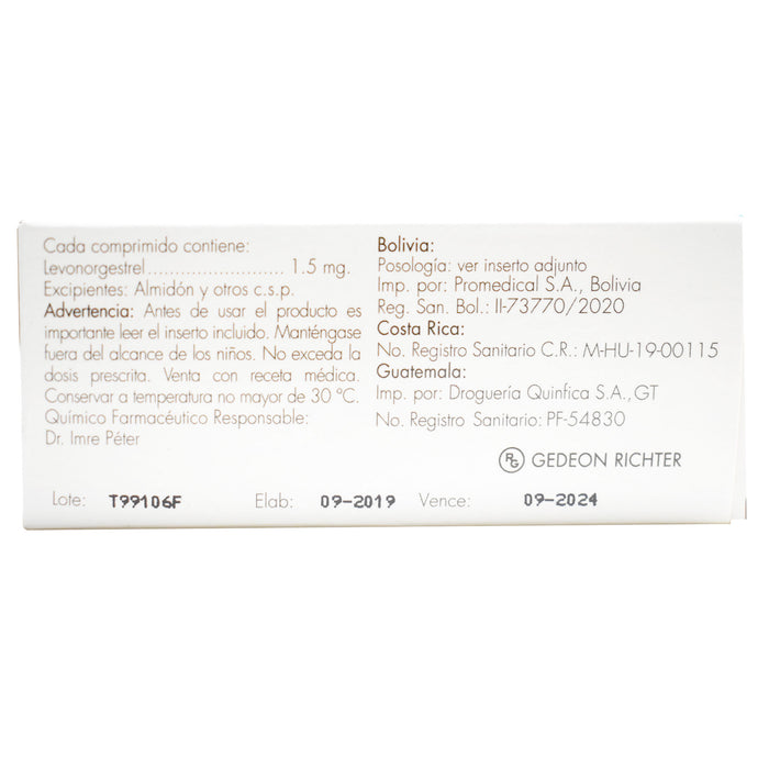 Posterga Levonorgestrel 1.5Mg X 1 Comprimido