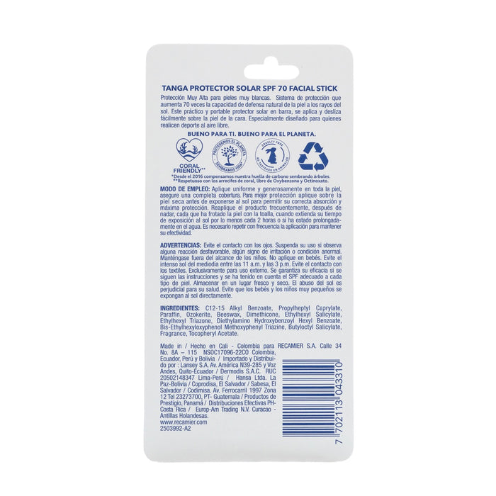 Protector Solar Recamier Tanga Facial En Stick Spf 70 X 13Gr