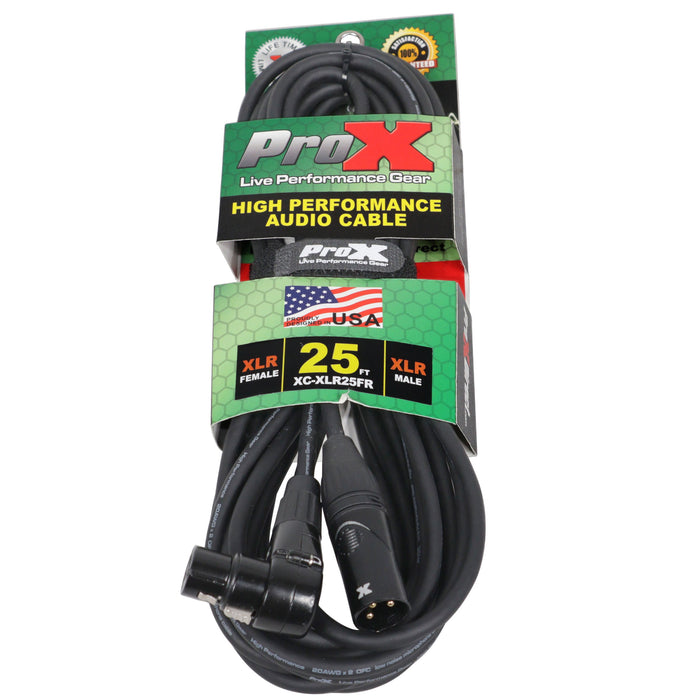 ProX XC-XLR25FR - 25' Ft High Performance Right-angle XLR-F to XLR-M Audio Balanced Cable
