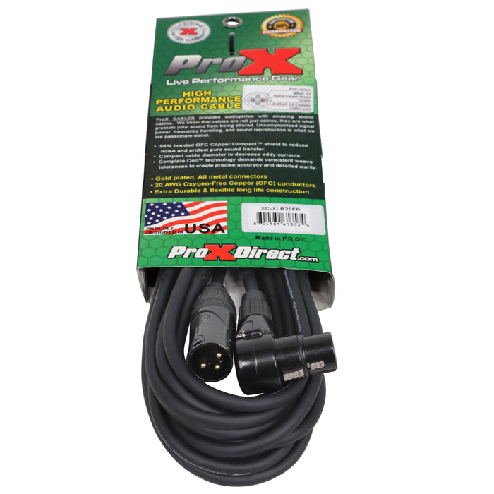 ProX XC-XLR25FR - 25' Ft High Performance Right-angle XLR-F to XLR-M Audio Balanced Cable