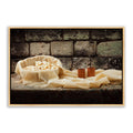 Bread and wine 'Remember Me' communion. Modern Christian art work on canvas with gold frame by Reflections of Christ.