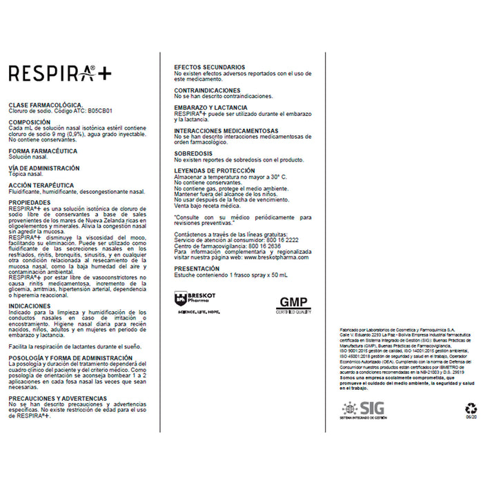 Respira+ 0.9% Sol Nasal Spray X 50Ml Cloruro Sodio