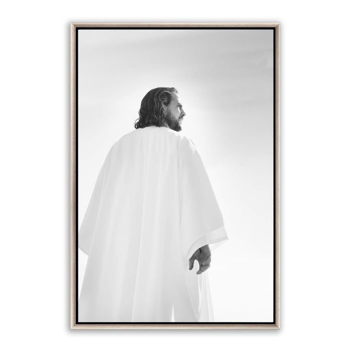 Jesus Christ 'Resurrection' risen Savior. Black and white realistic Christian art work on metal with silver frame by Reflections of Christ.