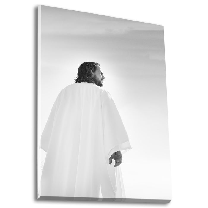 Jesus Christ 'Resurrection' risen Savior. Black and white realistic Christian art work on canvas by Reflections of Christ.