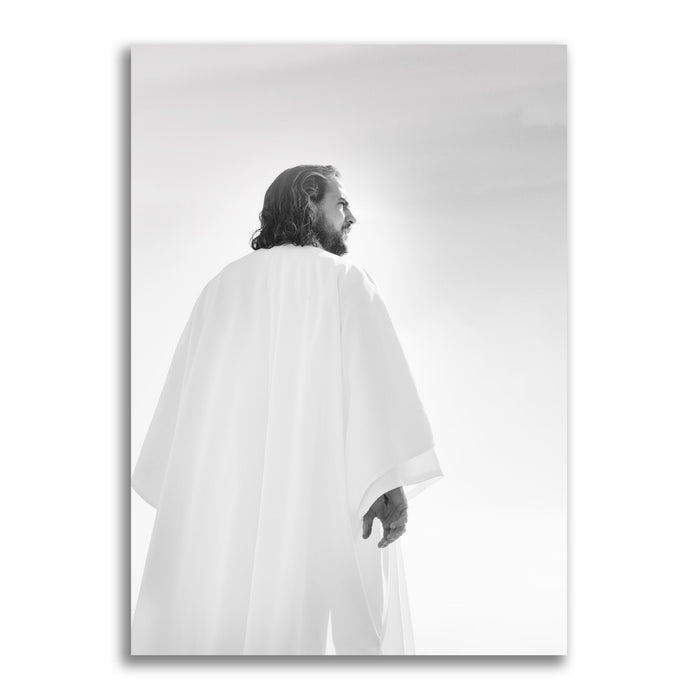 Jesus Christ 'Resurrection' risen Savior. Black and white realistic Christian art work on metal by Reflections of Christ.
