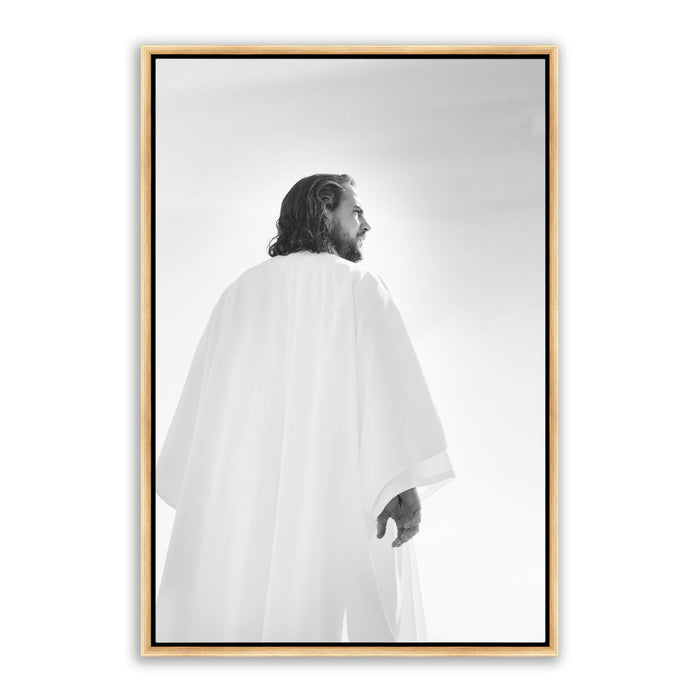 Jesus Christ 'Resurrection' risen Savior. Black and white realistic Christian art work on metal with gold frame by Reflections of Christ.