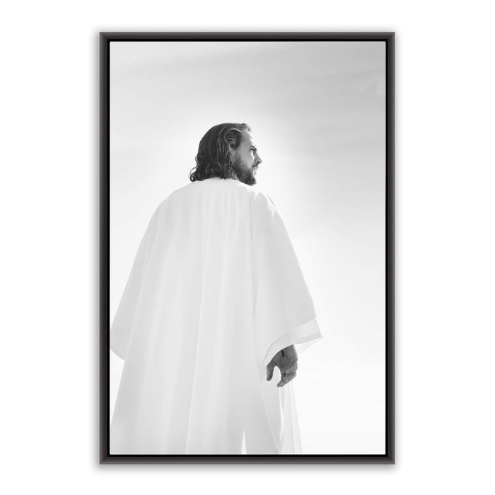 Jesus Christ 'Resurrection' risen Savior. Black and white realistic Christian art work on metal with black frame by Reflections of Christ.