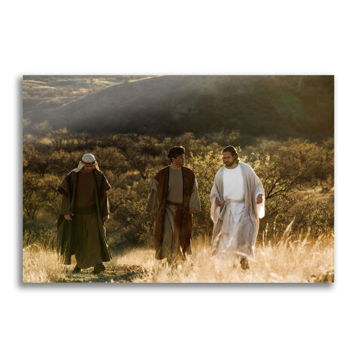 Modern Christian pictures. 'Road to Emmaus' Savior Jesus on metal print by Reflections of Christ.