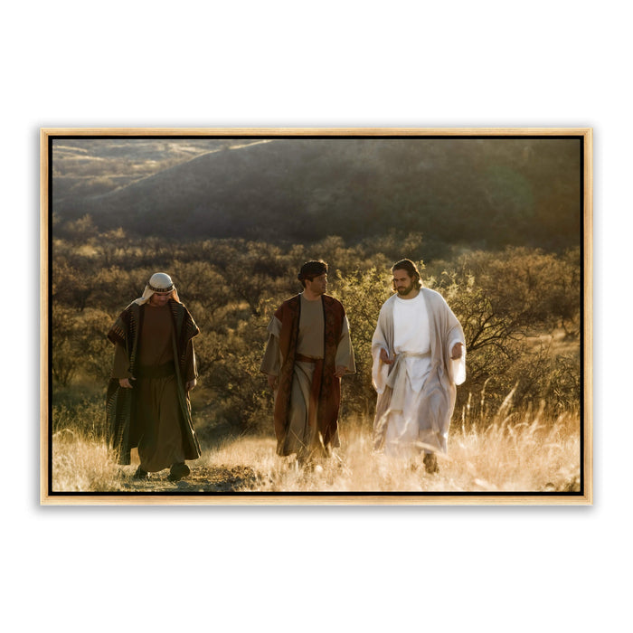Modern Christian pictures. 'Road to Emmaus' Savior Jesus on metal with gold frame by Reflections of Christ.