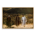 Modern Christian pictures. 'Road to Emmaus' Savior Jesus on canvas with gold frame by Reflections of Christ.